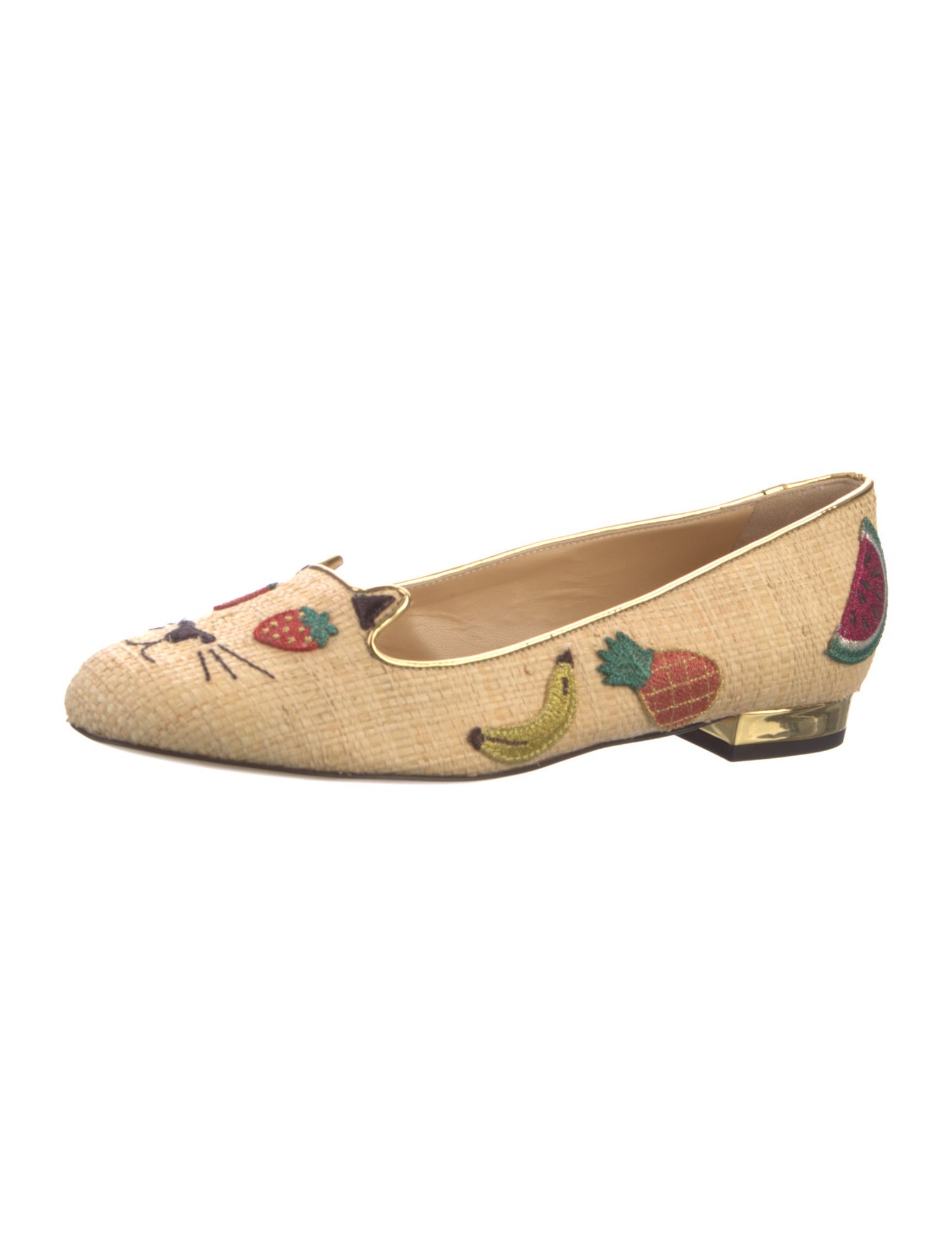 Charlotte Olympia Straw Printed Ballet Flats