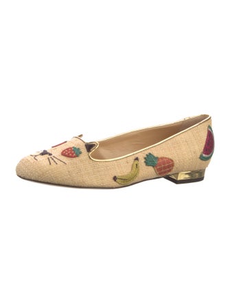 Charlotte Olympia Straw Printed Ballet Flats