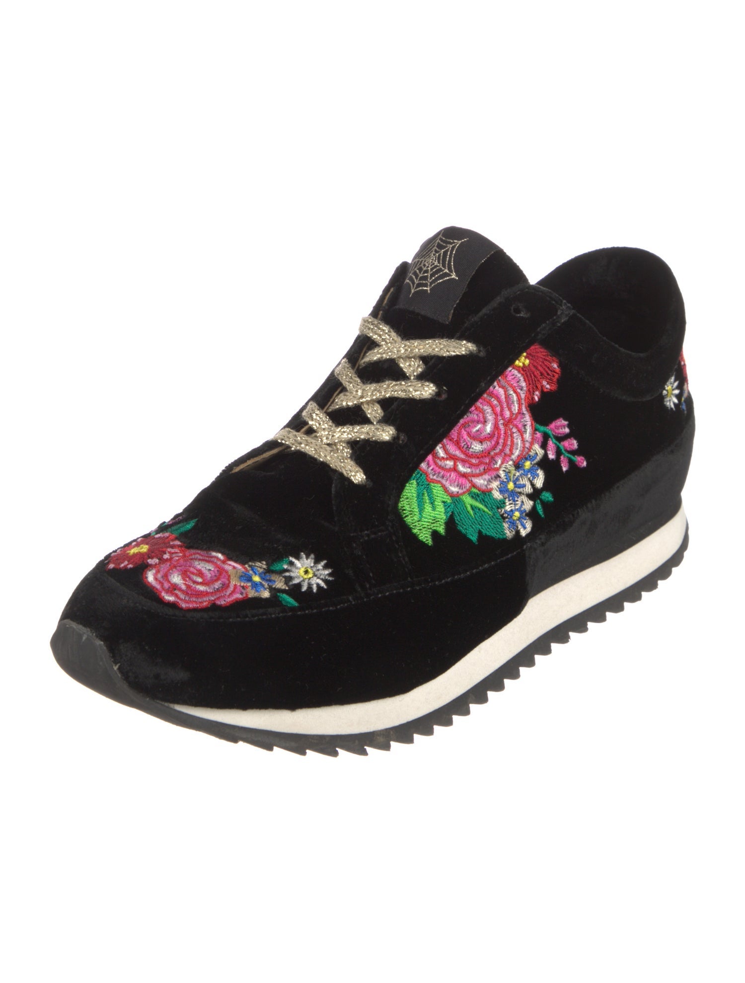Charlotte Olympia Velvet Floral Print Sneakers