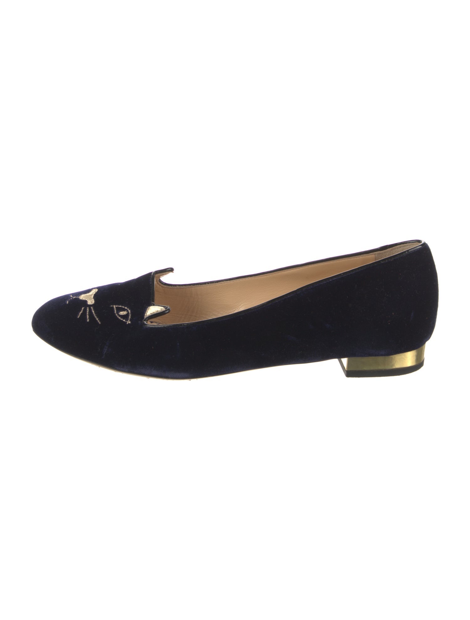Charlotte Olympia Velvet Embroidered Accent Loafers