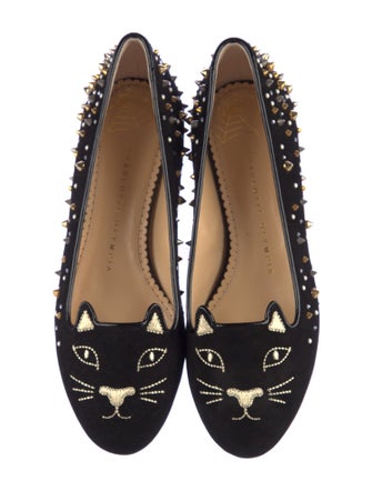 Charlotte Olympia Suede Studded Accents Loafers