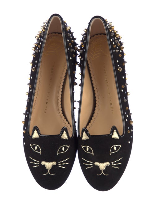 Charlotte Olympia Suede Studded Accents Loafers