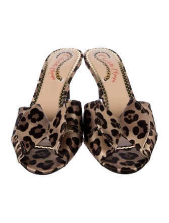 Charlotte Olympia Canvas Animal Print Slides