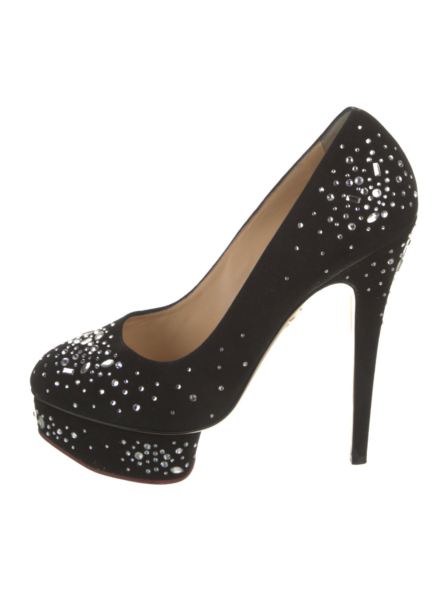 Charlotte Olympia Suede Crystal Embellishments Pumps