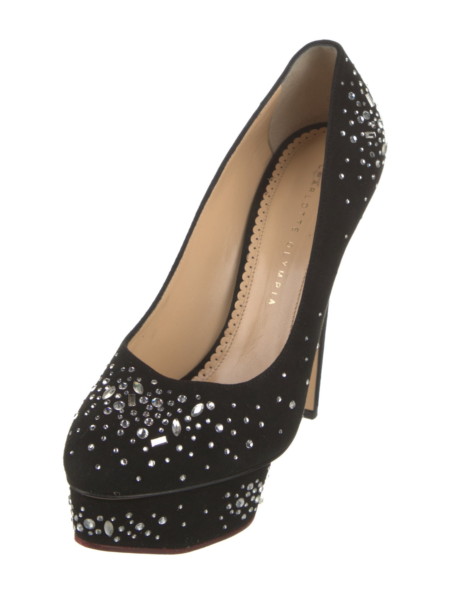 Charlotte Olympia Suede Crystal Embellishments Pumps