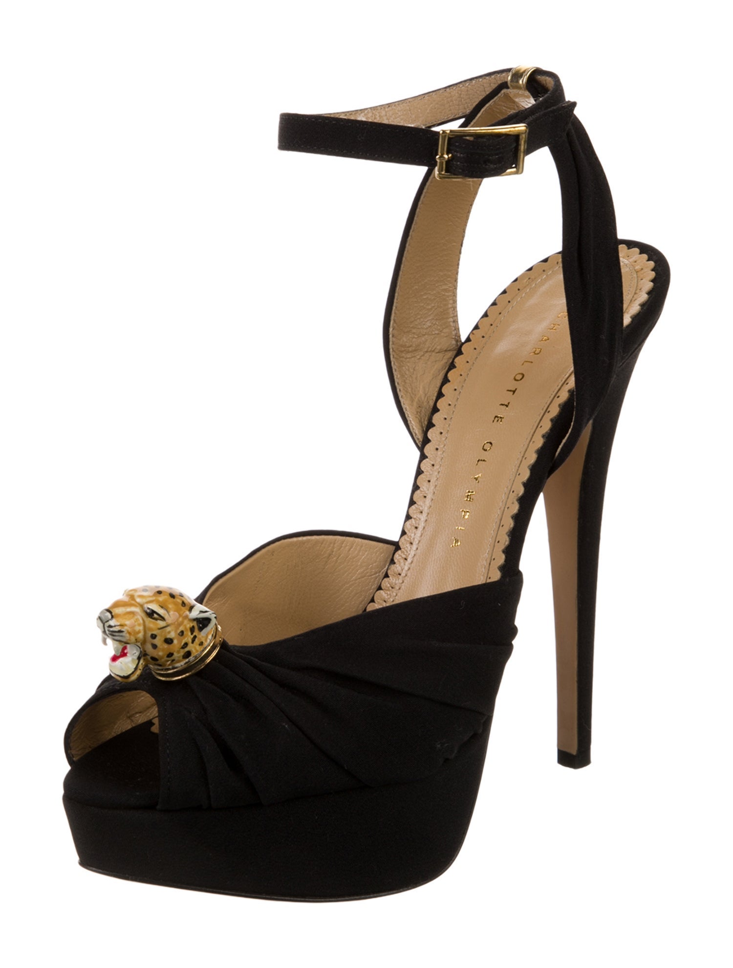 Charlotte Olympia Satin Crystal Embellishments Sandals
