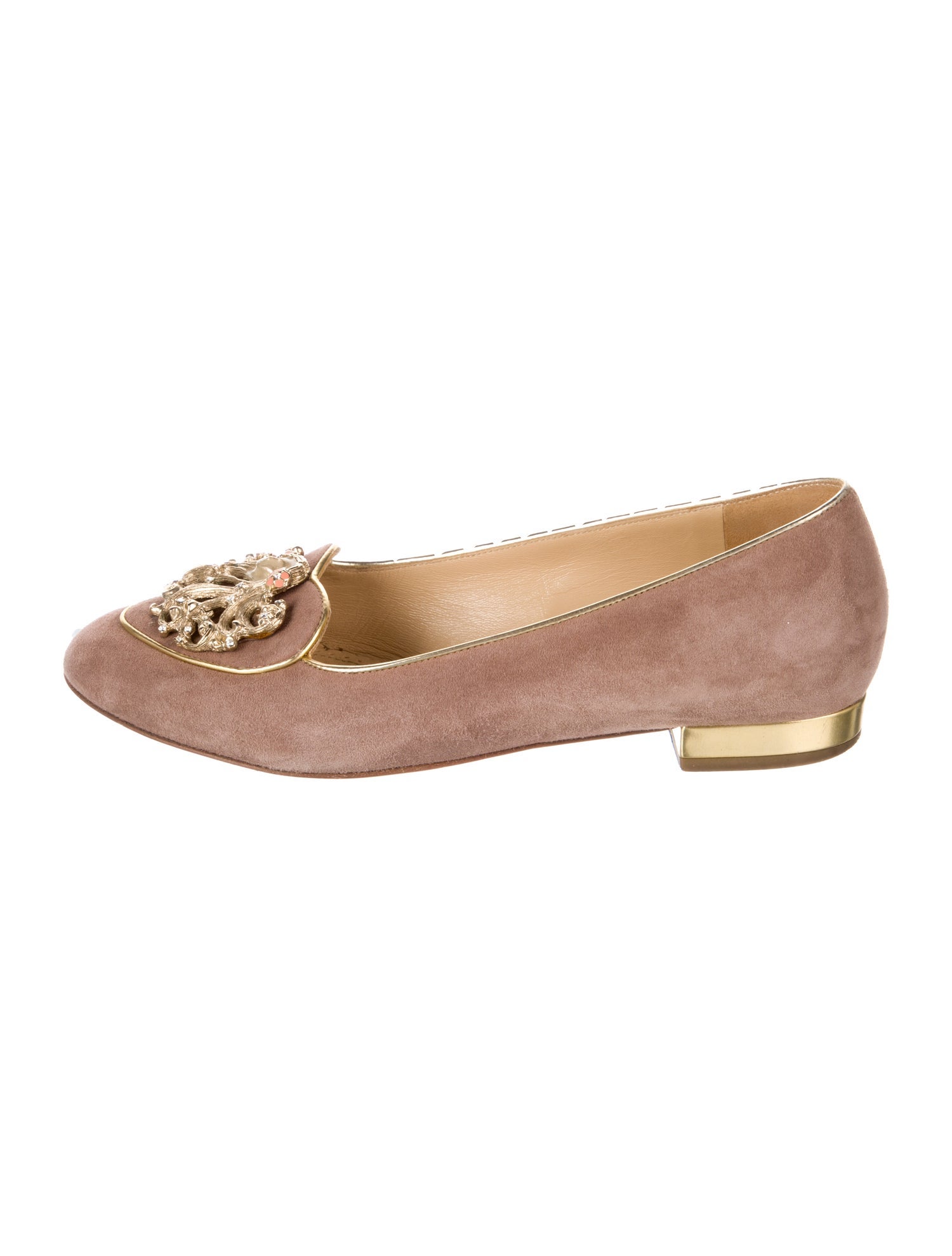 Charlotte Olympia Suede Crystal Embellishments Loafers
