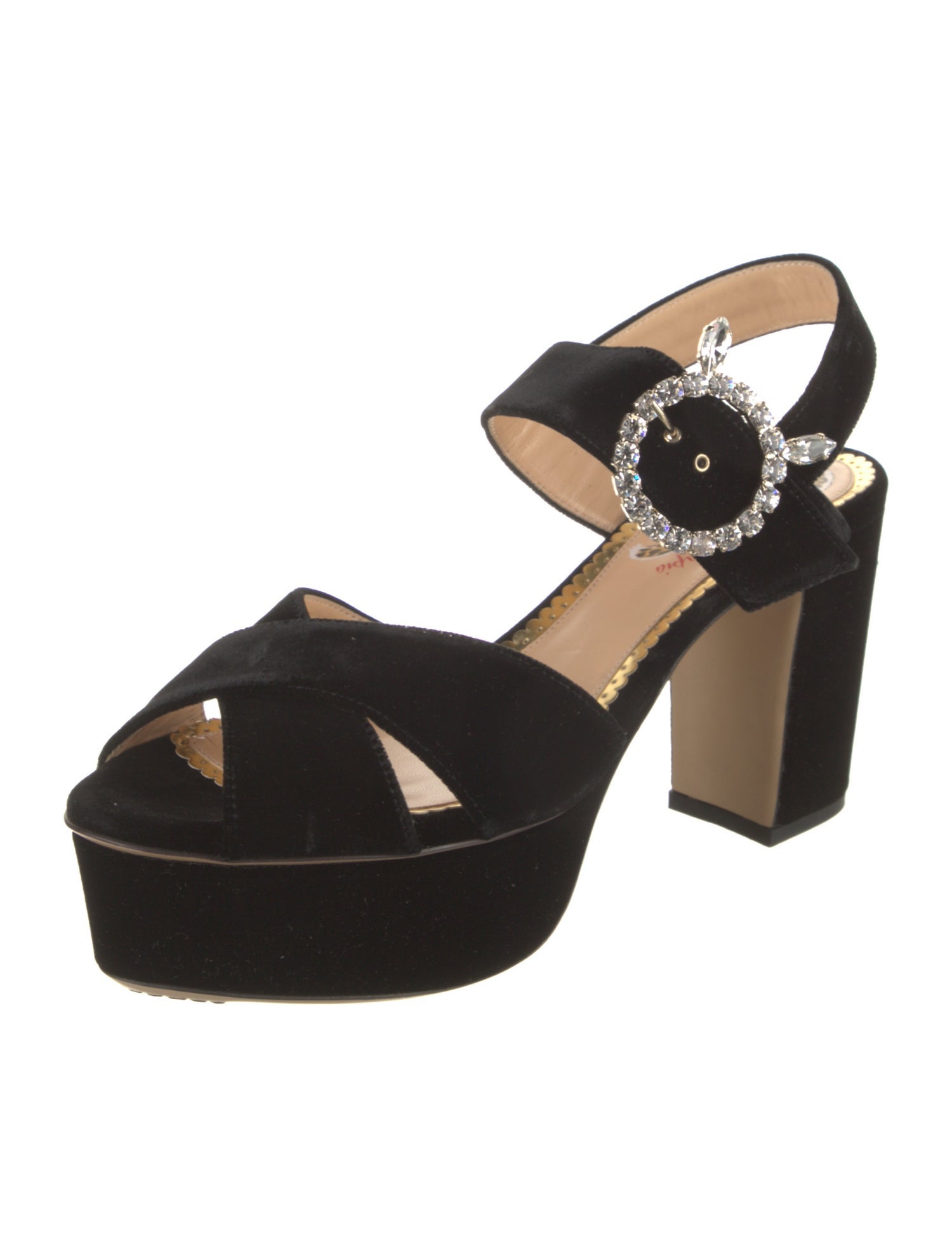 Charlotte Olympia Velvet Crystal Embellishments Sandals