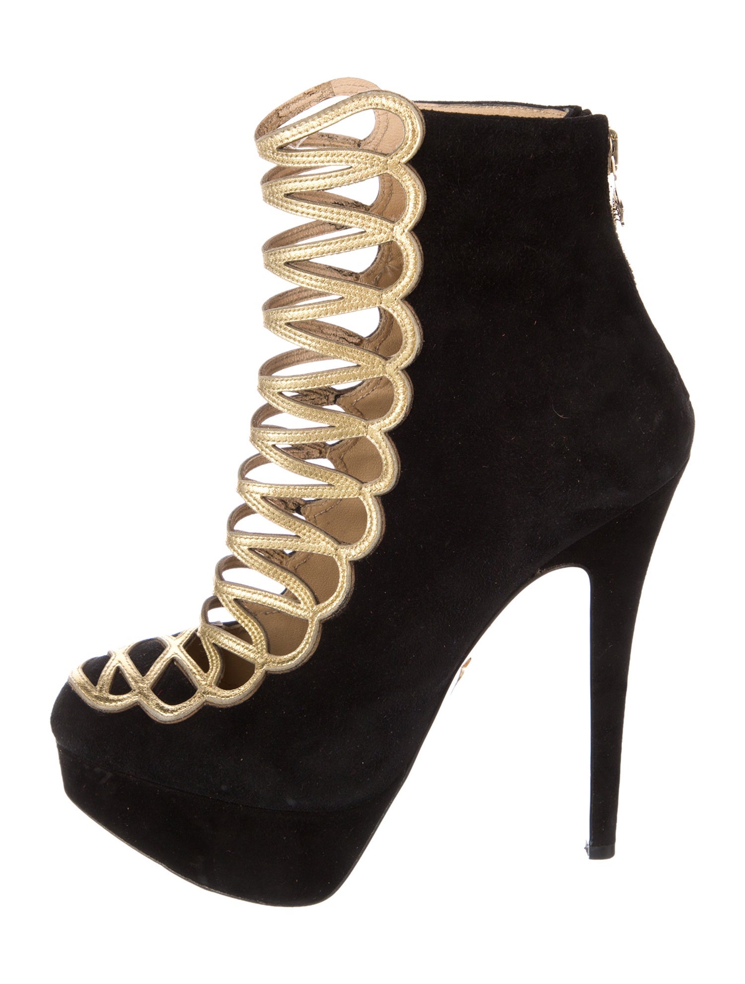 Charlotte Olympia Suede Colorblock Pattern Boots