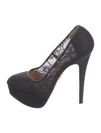 Charlotte Olympia Lace Leather Trim Embellishment Pumps