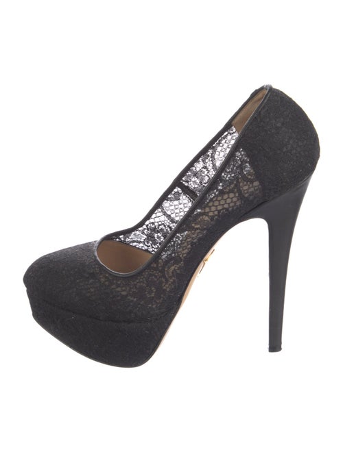 Charlotte Olympia Lace Leather Trim Embellishment Pumps