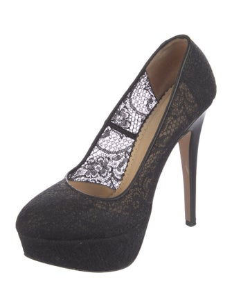 Charlotte Olympia Lace Leather Trim Embellishment Pumps