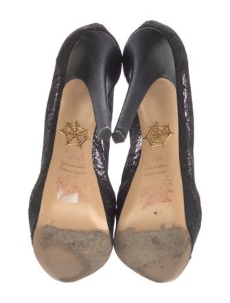 Charlotte Olympia Lace Leather Trim Embellishment Pumps