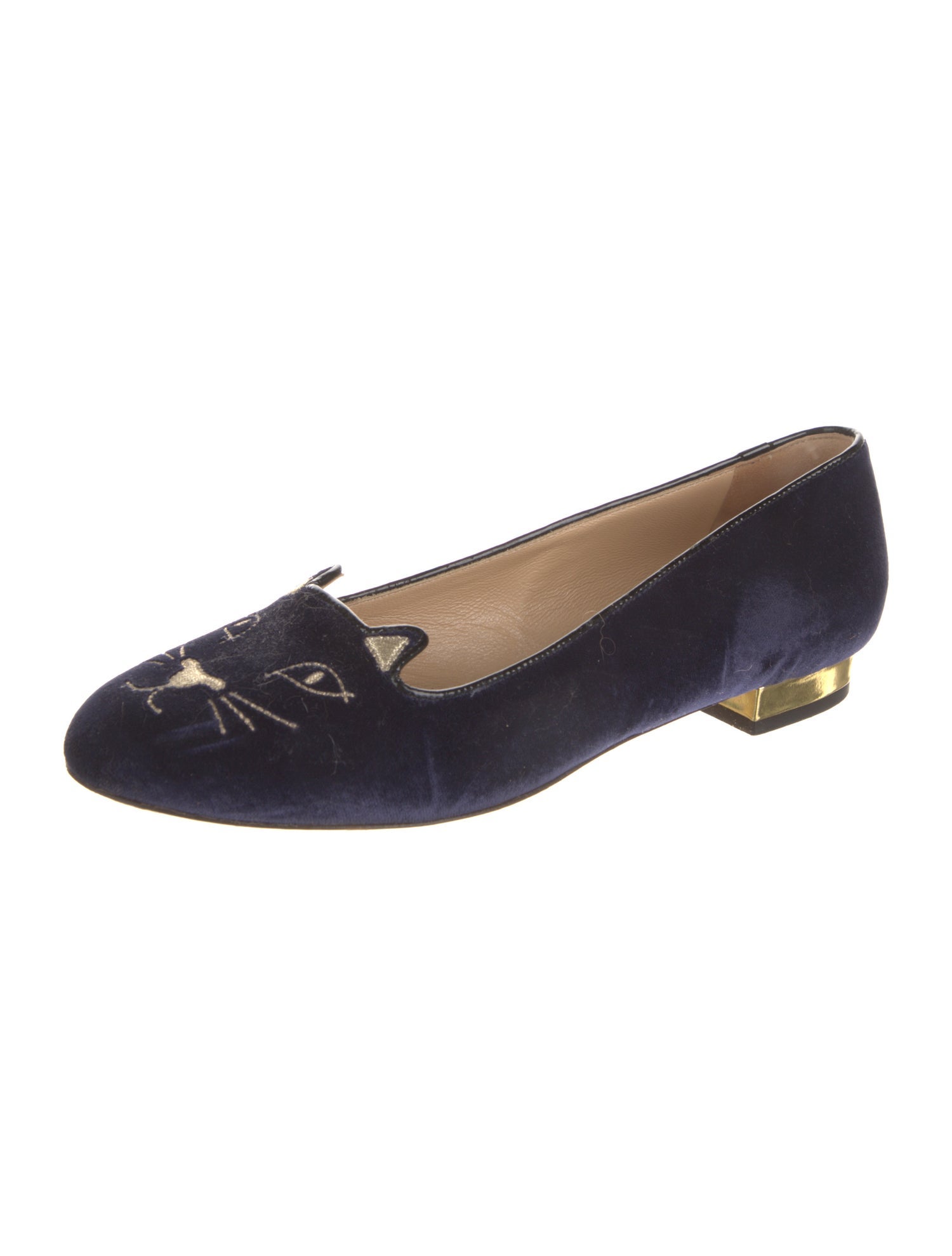 Charlotte Olympia Velvet Embroidered Accent Loafers