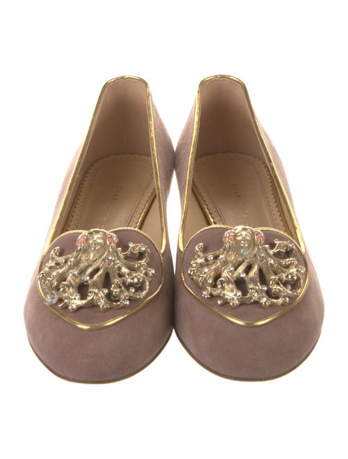 Charlotte Olympia Suede Crystal Embellishments Loafers
