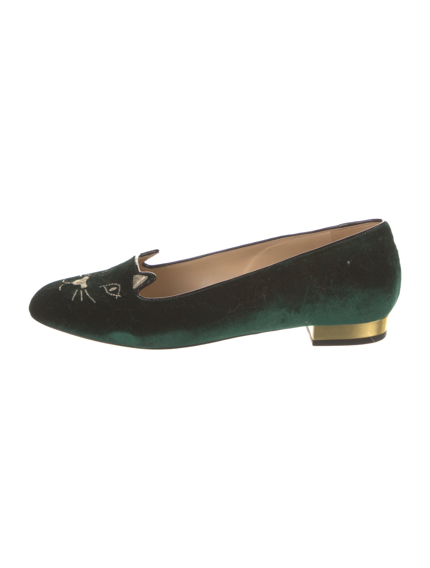 Charlotte Olympia Velvet Embroidered Accent Loafers