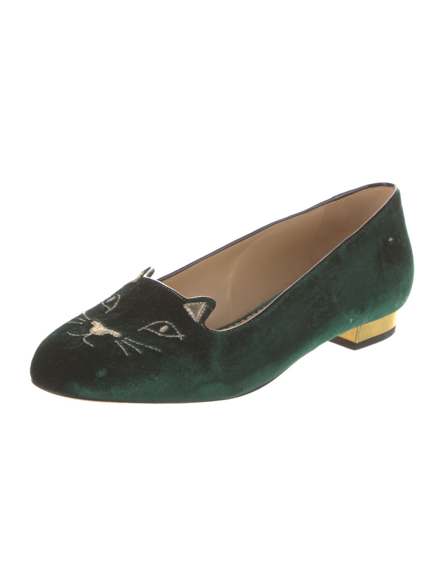 Charlotte Olympia Velvet Embroidered Accent Loafers