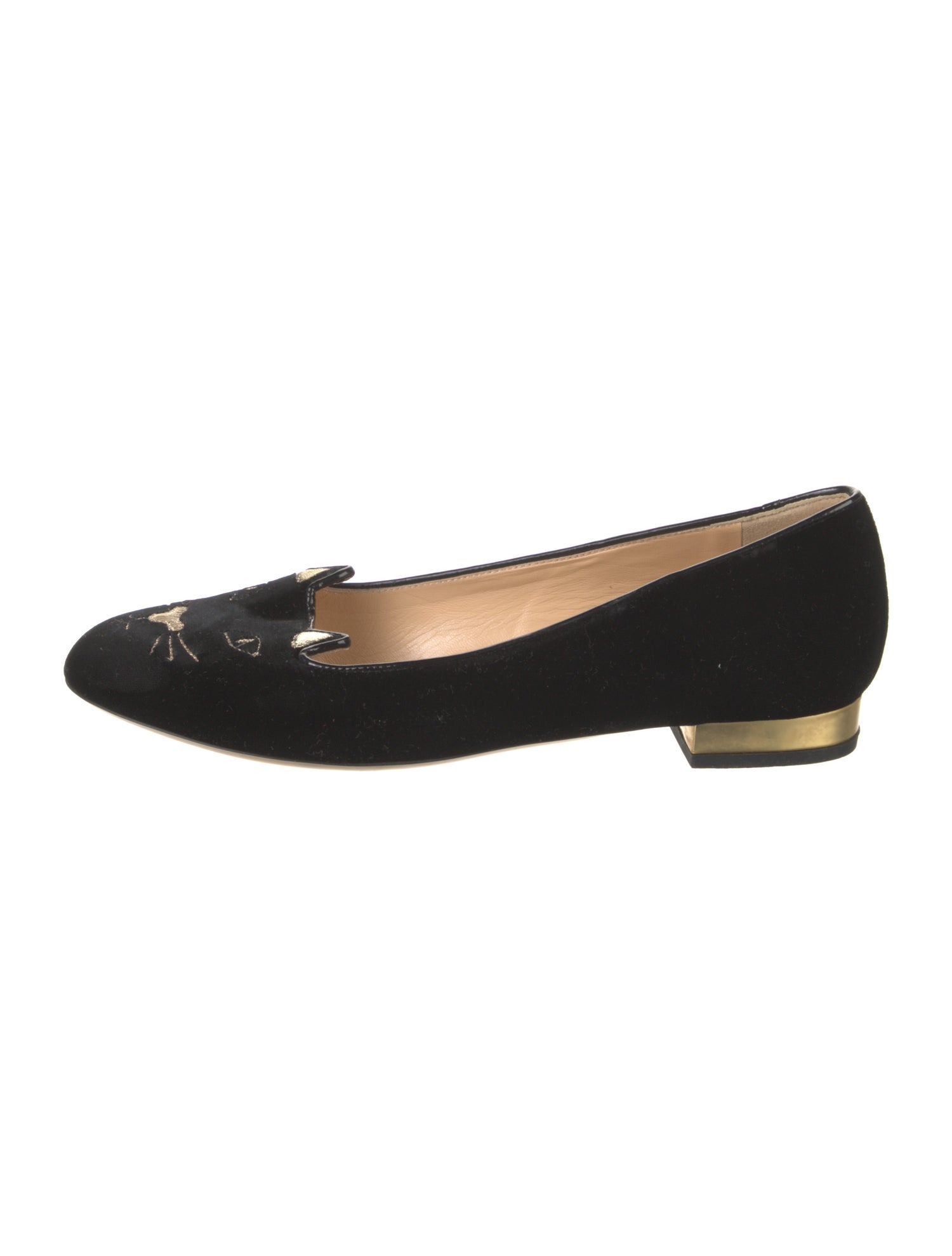 Charlotte Olympia Velvet Embroidered Accent Loafers
