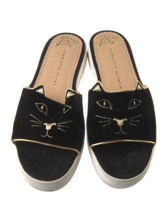Charlotte Olympia Velvet Embroidered Accent Slides