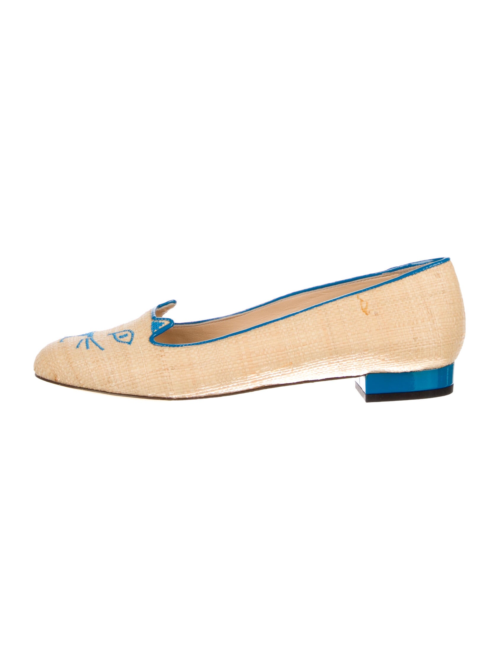 Charlotte Olympia Straw Colorblock Pattern Loafers