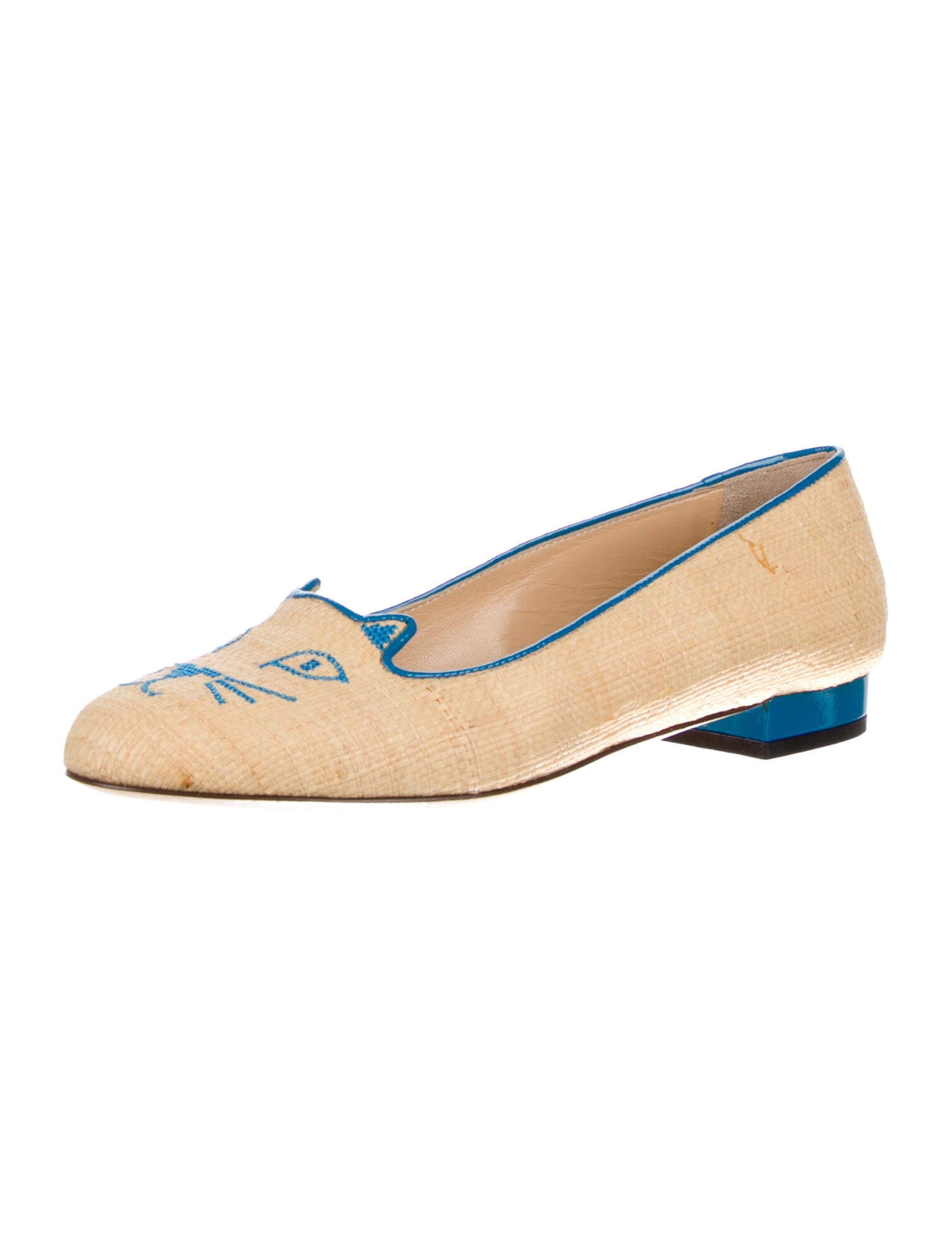 Charlotte Olympia Straw Colorblock Pattern Loafers