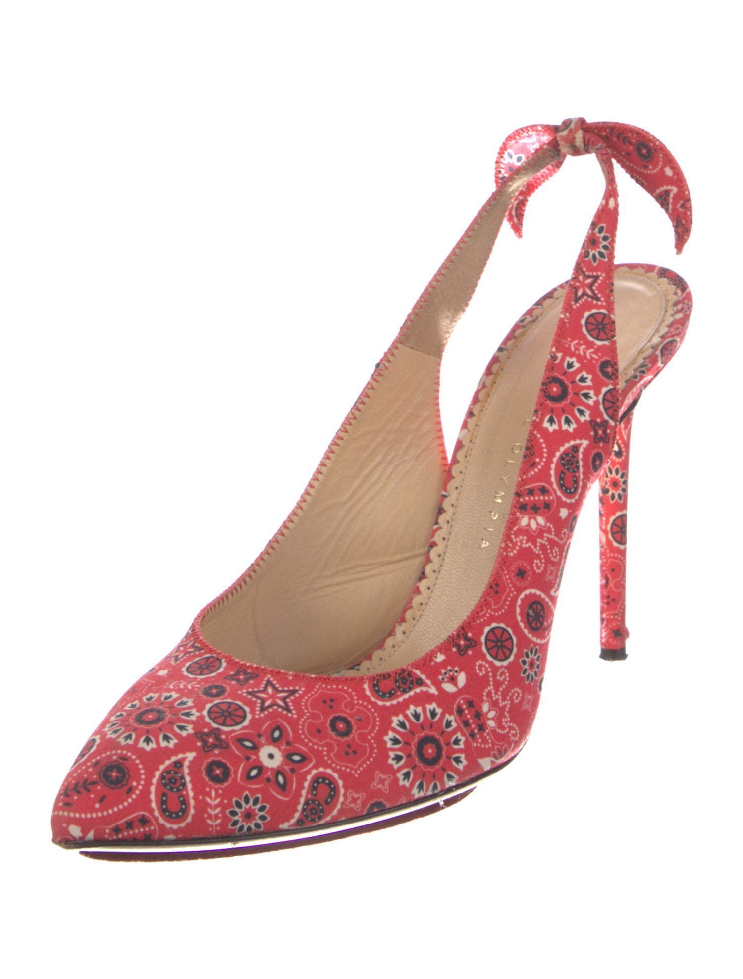 Charlotte Olympia Canvas Paisley Print Slingback Pumps