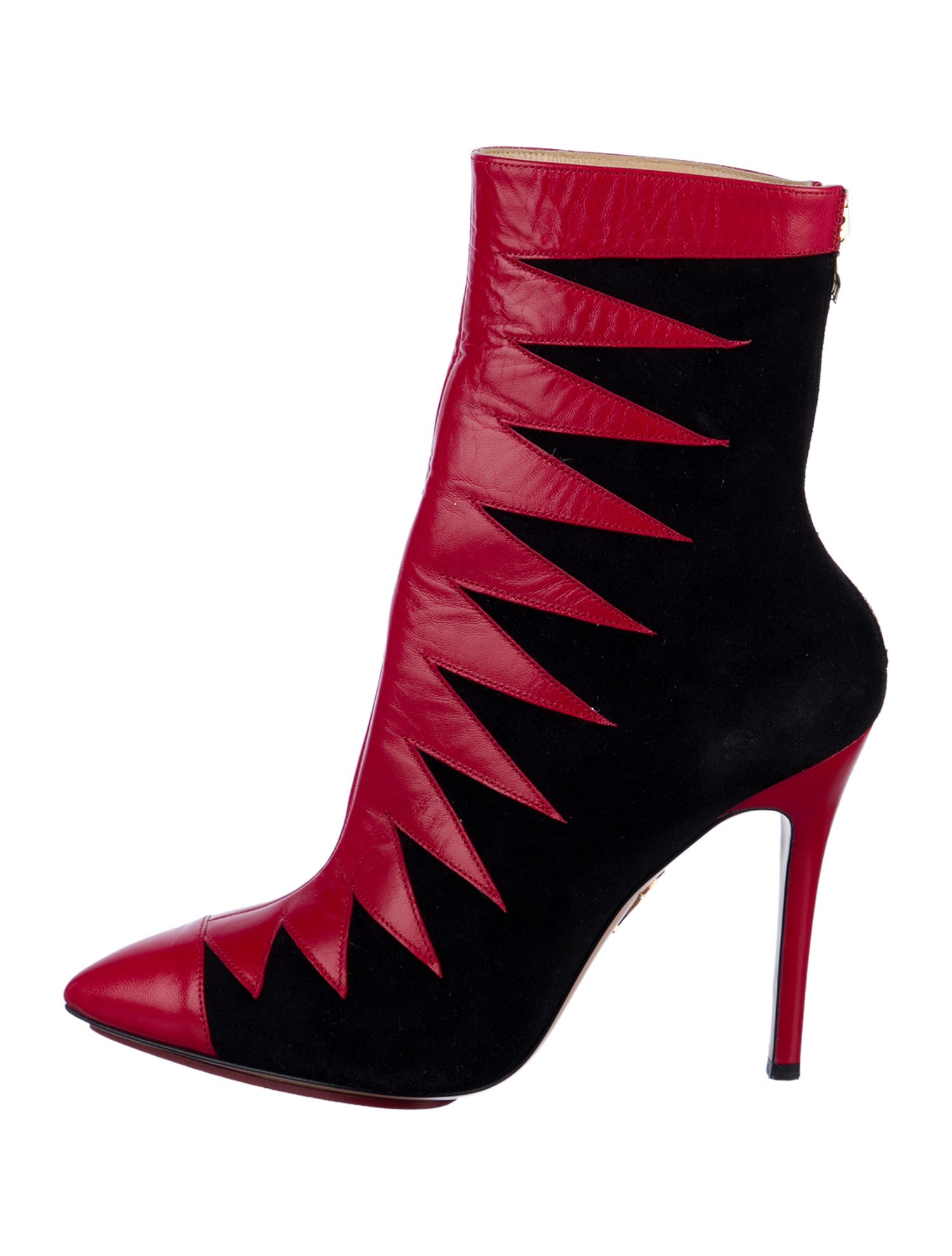 Charlotte Olympia Leather Colorblock Pattern Sock Boots