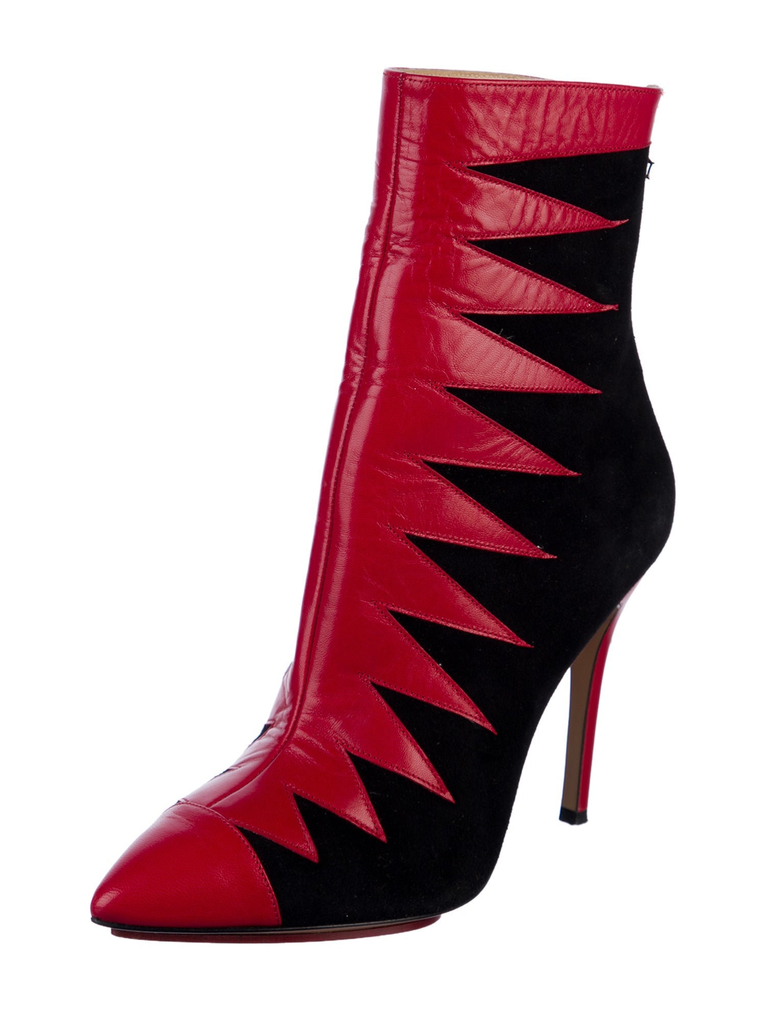 Charlotte Olympia Leather Colorblock Pattern Sock Boots