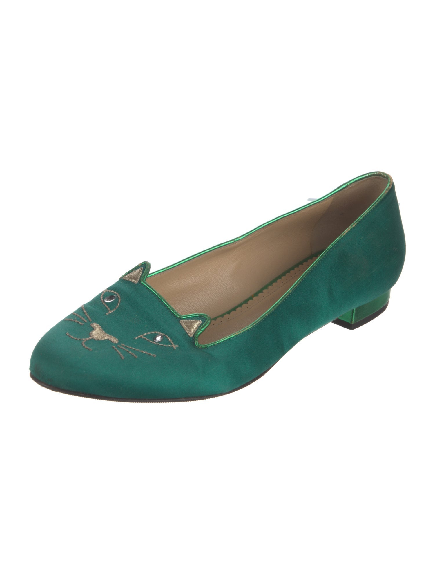 Charlotte Olympia Satin Embroidered Accent Loafers