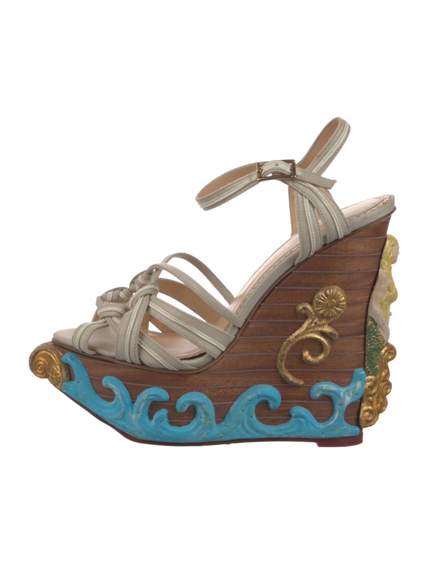 Charlotte Olympia Canvas Colorblock Pattern Sandals