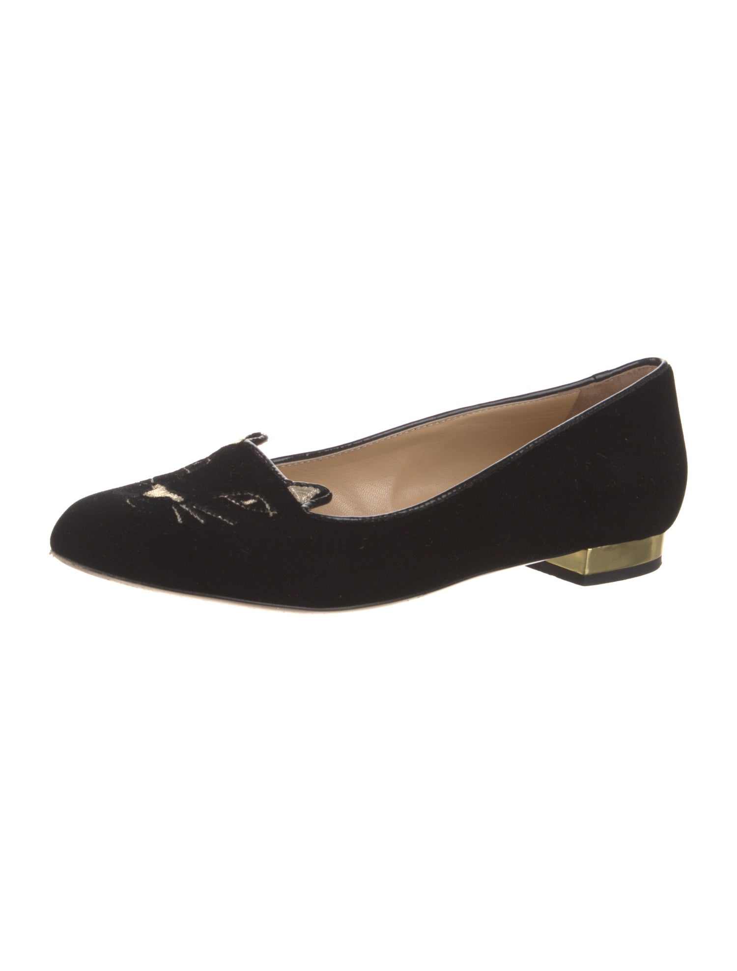 Charlotte Olympia Velvet Embroidered Accent Loafers