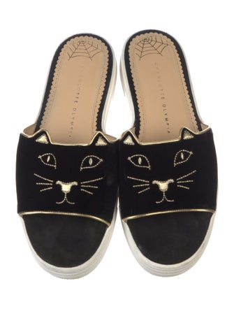 Charlotte Olympia Velvet Embroidered Accent Slides