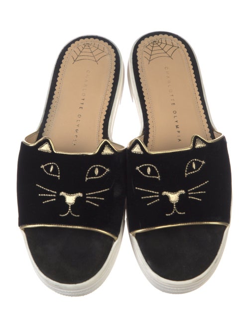Charlotte Olympia Velvet Embroidered Accent Slides
