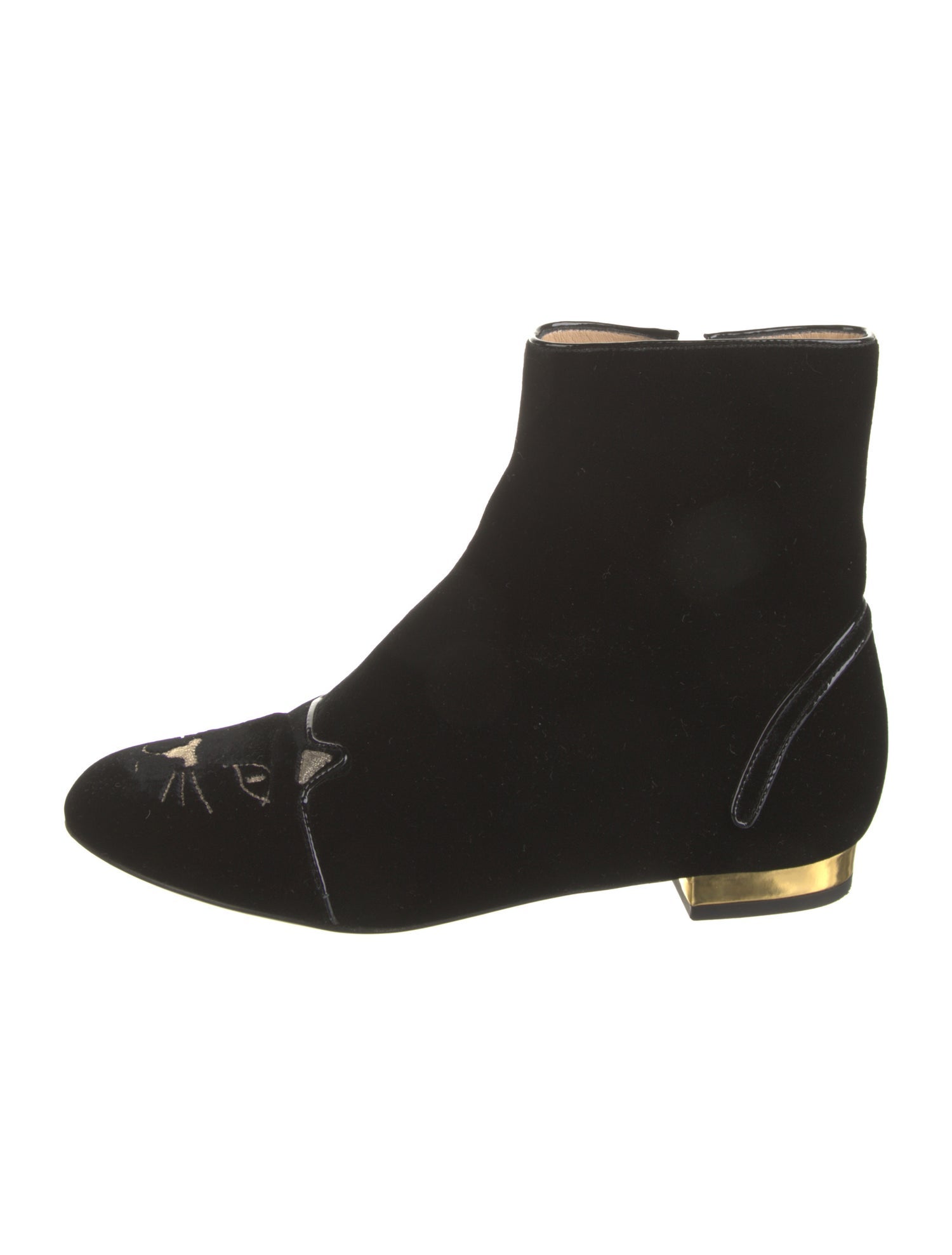 Charlotte Olympia Velvet Colorblock Pattern Chelsea Boots