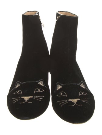 Charlotte Olympia Velvet Colorblock Pattern Chelsea Boots