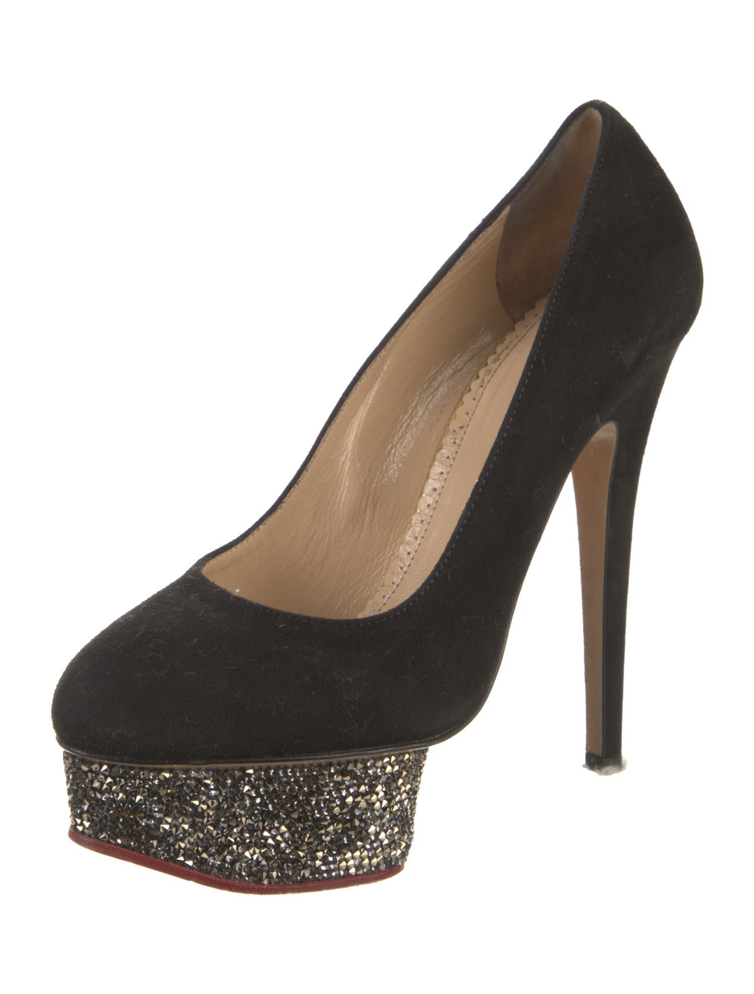 Charlotte Olympia Suede Crystal Embellishments Pumps