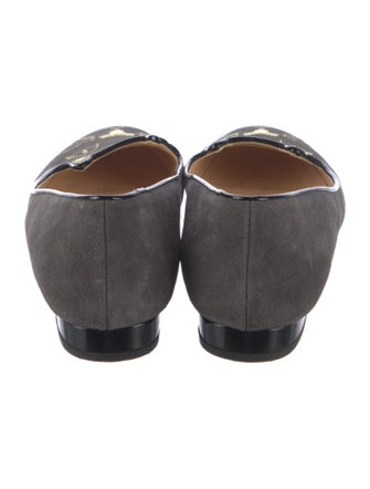 Charlotte Olympia Suede Embroidered Accent Loafers