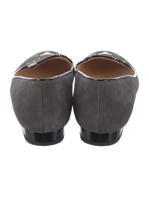 Charlotte Olympia Suede Embroidered Accent Loafers