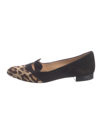 Charlotte Olympia Suede Animal Print Loafers