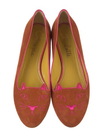 Charlotte Olympia Suede Embroidered Accent Loafers