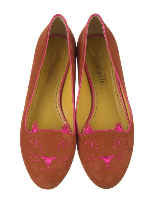 Charlotte Olympia Suede Embroidered Accent Loafers