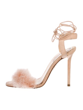 Charlotte Olympia Suede Feather Trim Sandals