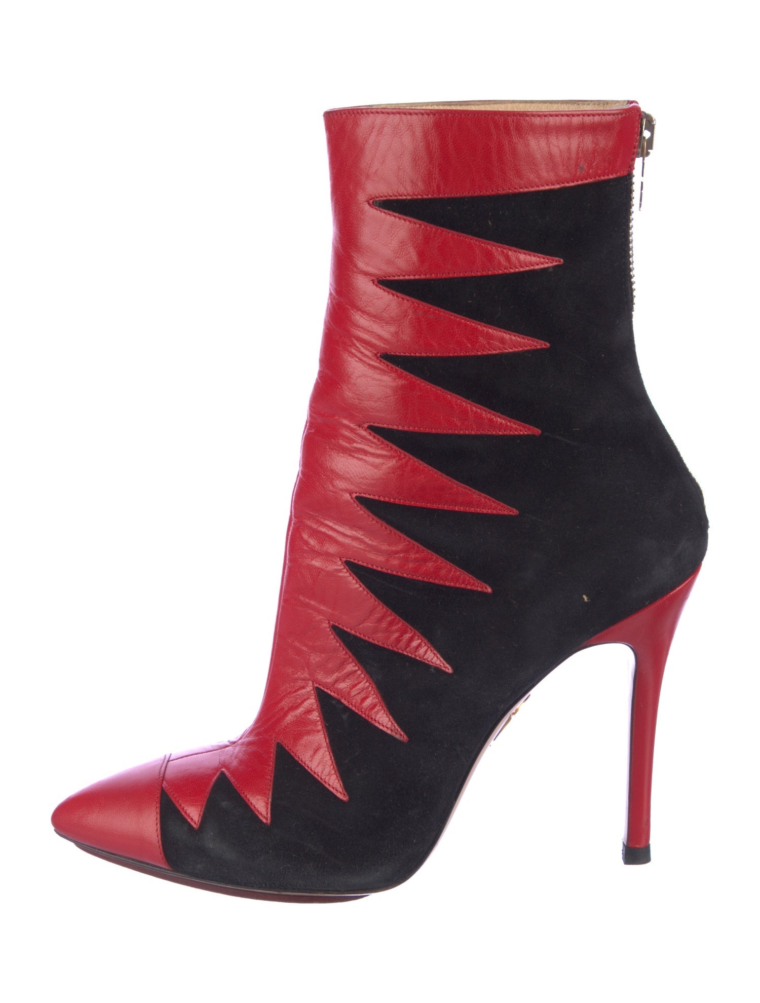 Charlotte Olympia Suede Colorblock Pattern Sock Boots