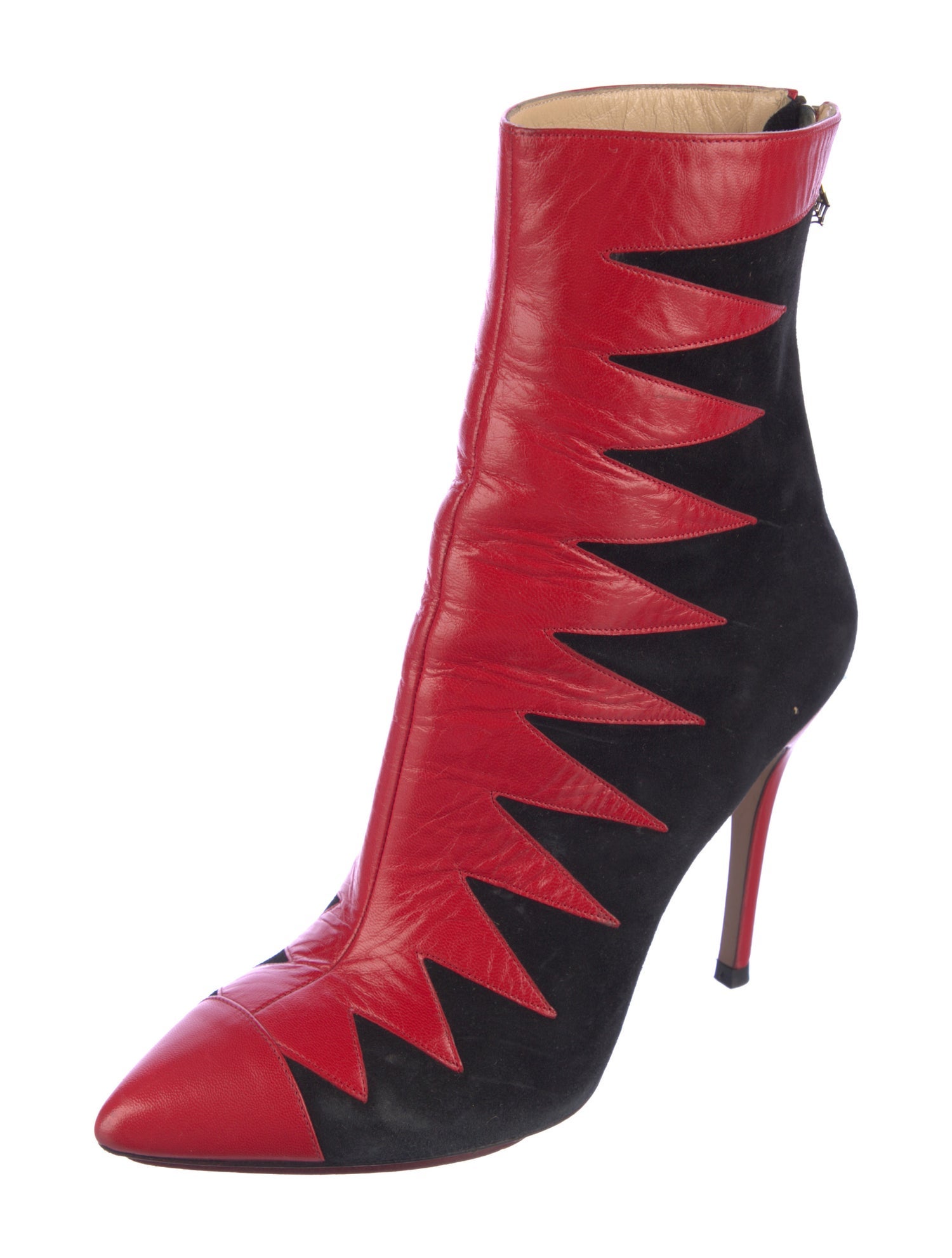 Charlotte Olympia Suede Colorblock Pattern Sock Boots