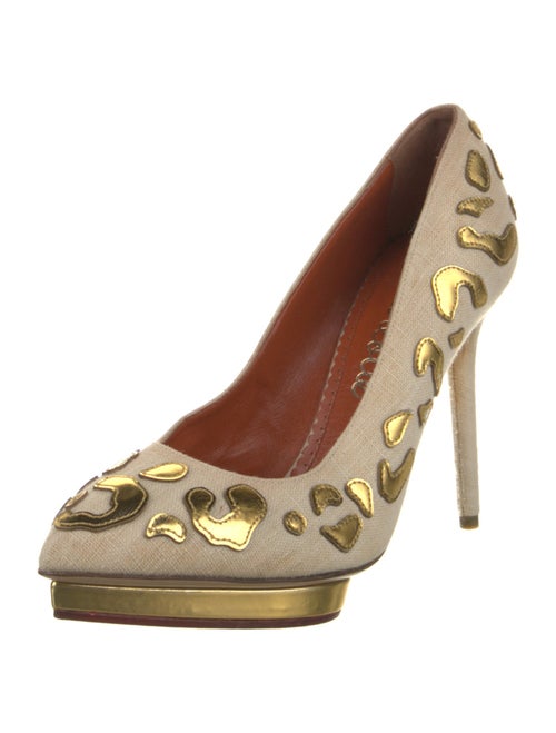 Charlotte Olympia Canvas Leather Trim Embellishment Pumps