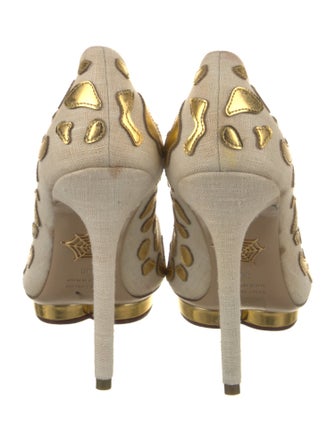 Charlotte Olympia Canvas Leather Trim Embellishment Pumps