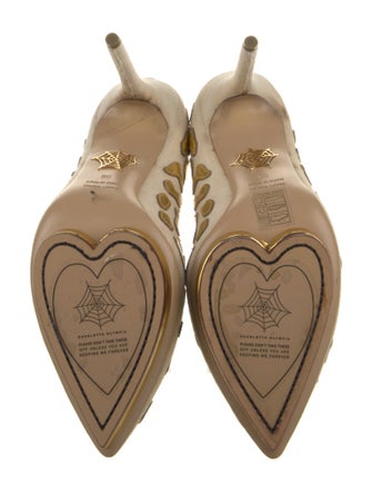 Charlotte Olympia Canvas Leather Trim Embellishment Pumps