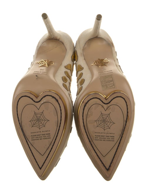 Charlotte Olympia Canvas Leather Trim Embellishment Pumps