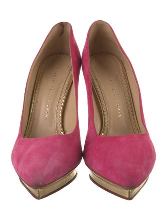 Charlotte Olympia Suede Colorblock Pattern Pumps