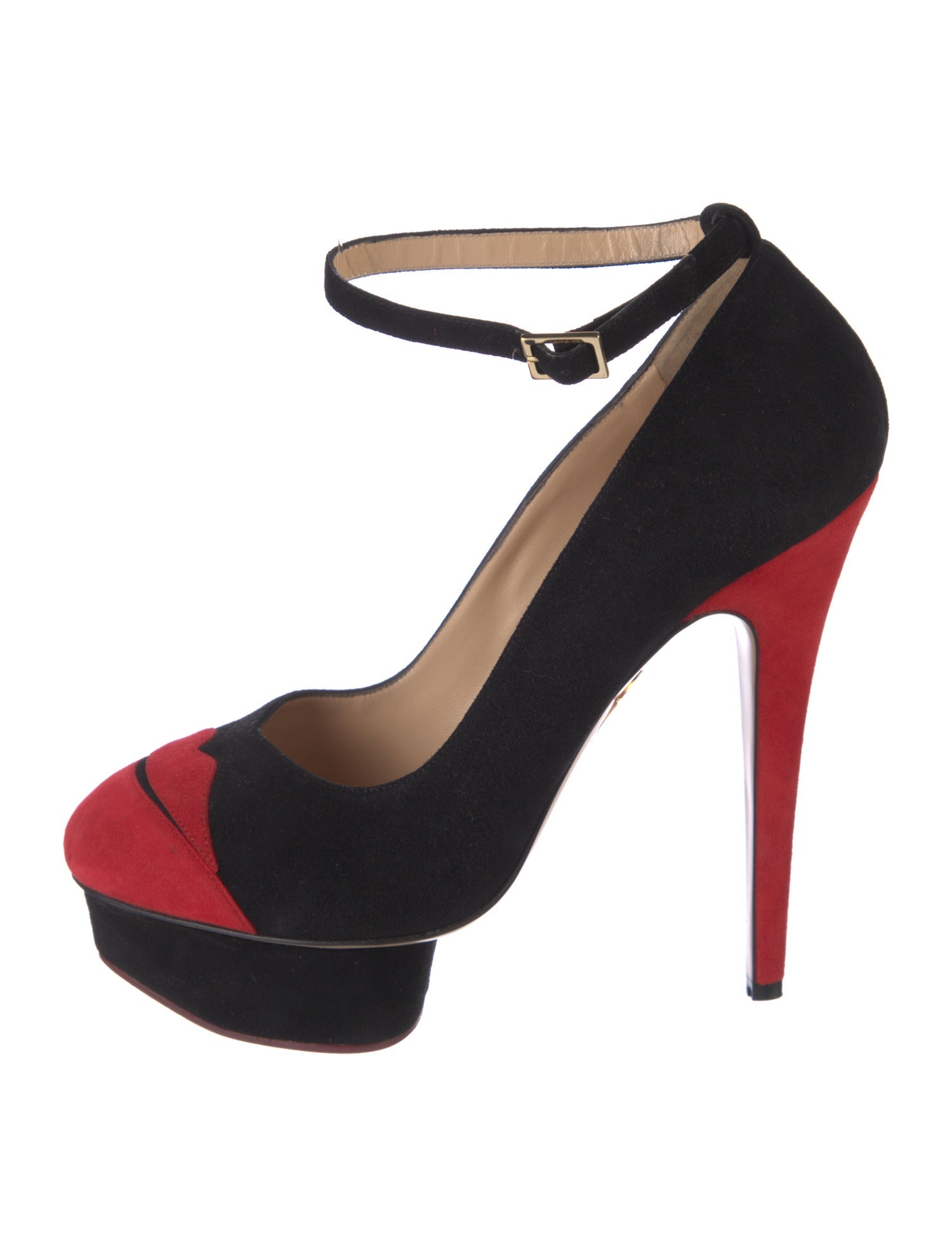Charlotte Olympia Suede Colorblock Pattern Pumps